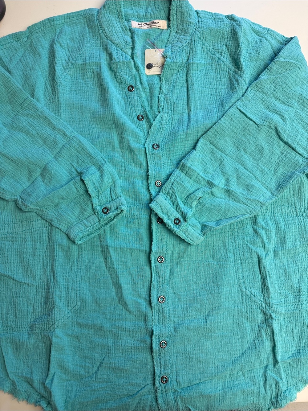 We the Free by Free People Seafoam Green Gauzy Shirt Medium